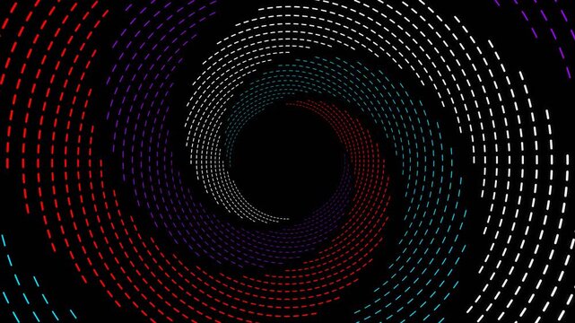 Futuristic smooth neon rings in rotational motion through ribbed glass. Dynamic luminous rings in continuous rotation. Abstract blue and white light trails spinning. 4k Streaming Background