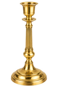 Golden candlestick with fluted column and circular base on transparent background
