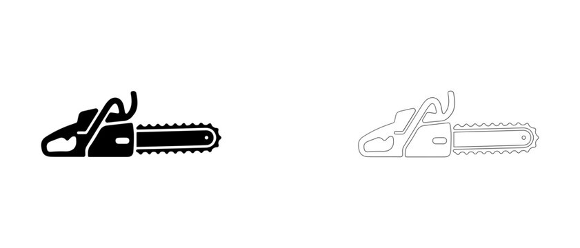 Chainsaw power tool vector icon filled and outline, tree felling and lumberjack equipment symbol.