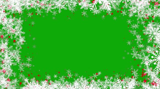 snow flakes border frame green screen animation,winter snow flakes new year and Christmas chroma key isolated motion design snowflake, christmas,