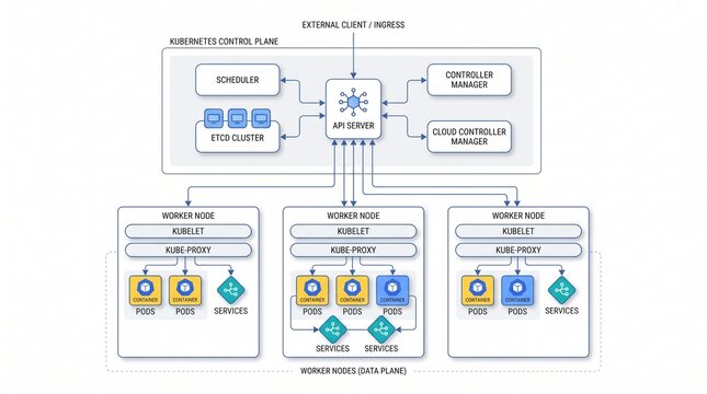 Kubernetes Cluster Architecture Diagram Vector Illustration