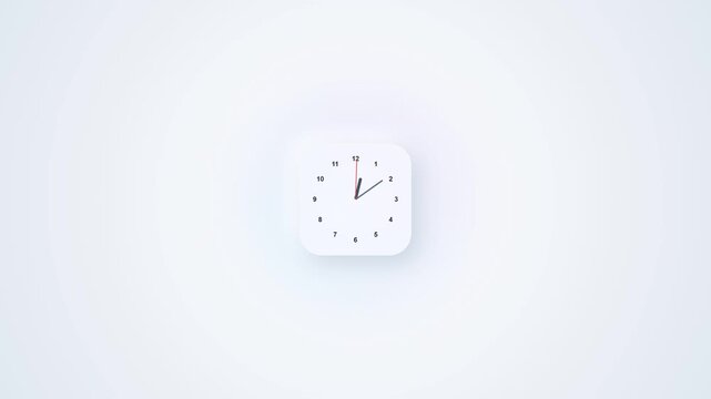 Minimalist white square clock animation on a clean light background representing time management