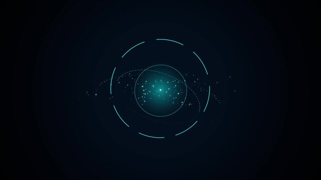 Glowing Cyan Quantum Core Motion Loop Sci-Fi Gyroscope HUD Target Ring Background