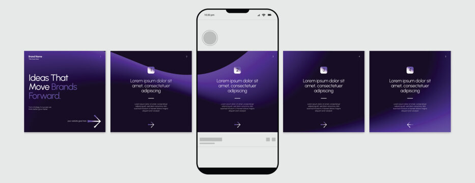 Business carousel post template for advertising, Set of carousel post for Instagram and LinkedIn, Editable social media carousel layout, template eps 10.