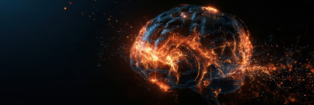 An abstract brain shows bright activity in areas related to memory and cognition.