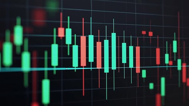 Detailed stock market candlestick chart with price movements and trading volume indicators for financial analysis and investment reports