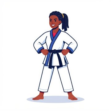 Girl in martial arts uniform with black belt