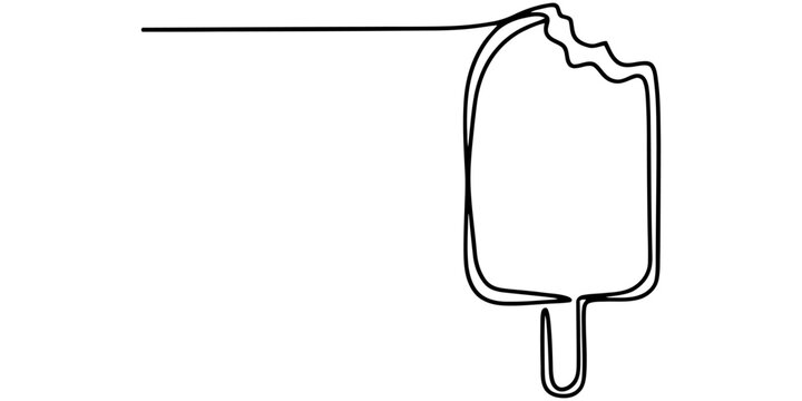 Continuous single line drawing of a bitten popsicle ice cream on a stick Vector, illustration