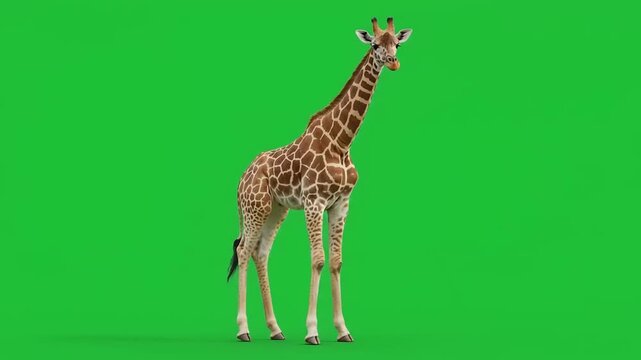 Graceful giraffe standing on a versatile green screen for dynamic animal dancing content creation