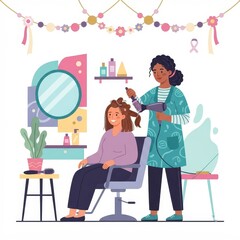 Obraz premium Hairdresser styling client hair in a salon