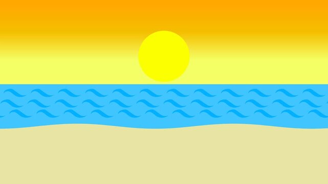 2D Cartoon Sunset Over Ocean Beach Animation