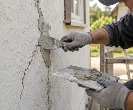 Proceso de reparaci&oacute;n de una pared con cemento en una casa