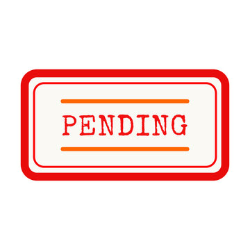 A bold red rectangular stamp design featuring the word pending in center