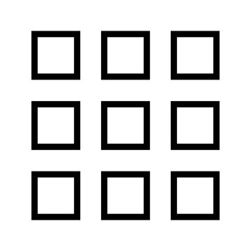 3x3 grid square tiles icon symbol line art isolated on white background