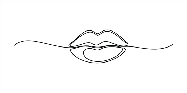 Minimalist one line drawing of female lips in a continuous black stroke illustration