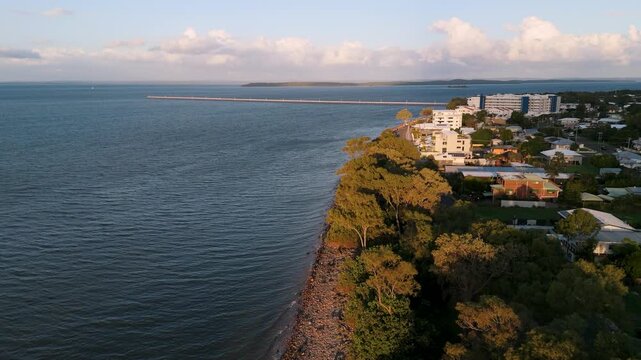 Aerial View of Urangan Coastline and Pier in Hervey Bay
