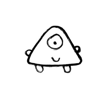 Hand Drawn Doodle Cute One Eyed Monster, Minimalist Black and White Cartoon Line Art Illustration