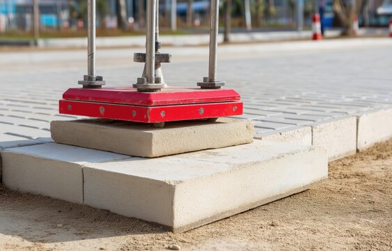 Plate compactor readies sand for sidewalk