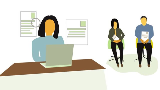 Double check skillful employee data for right work, work for right worker search concept, 2d animation