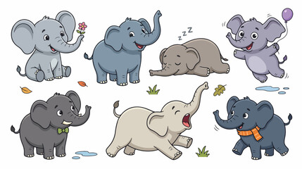 Fototapeta premium Cute Elephant Characters with Different Poses and Expressions
