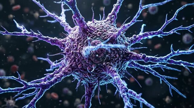 Immune cell orchestrating active defense mechanism, engaging microscopic immunity response, intricate cellular protection, complex biologic system, dynamic pathogen detection.