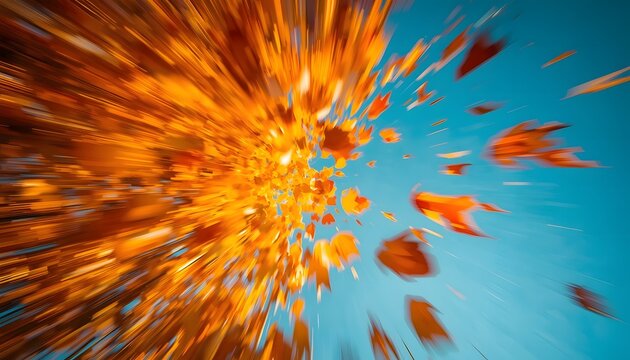 Dynamic Flying Autumn Leaves Motion Blur Sky Speed Effect Background