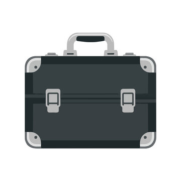 Professional black makeup vanity case with metal clasps and secure handle, cosmetic storage equipment