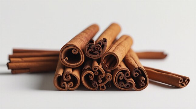 Manojo de ramas de canela aislado en fondo blanco