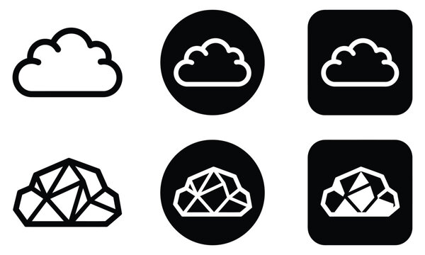 Minimalist black and white cloud icon set featuring sleek geometric vector shapes for modern digital design