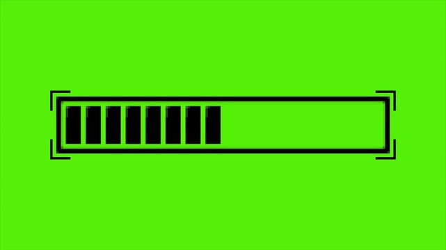 Loading bar animation on green screen background, black digital progress indicator, minimalist system upload status bar for video editing