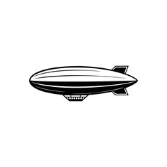 A sleek black and white vector illustration of a modern zeppelin in side profile. This high-contrast airship graphic features a streamlined design on a white background. © Kotliar Ivan