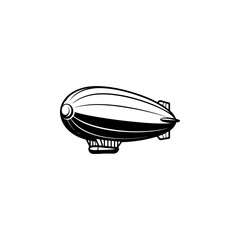 A bold black and white vector illustration of a vintage zeppelin or blimp. This high-contrast graphic features a sleek, aerodynamic design isolated on a white background. © Kotliar Ivan
