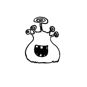 Cute Hand-Drawn Cyclops Monster Doodle in Black and White