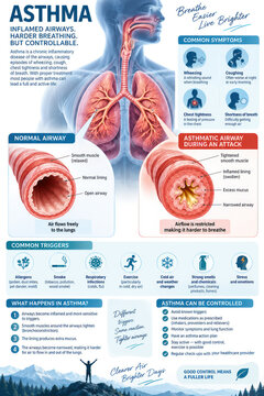Asthma Symptoms Triggers Inflamed Airways and Asthma Attack Infographic