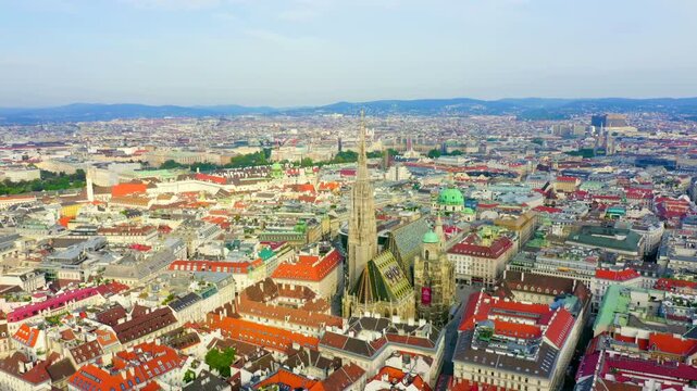 Vienna, Austria. St. Stephen's Cathedral (Germany: Stephansdom). Catholic Cathedral - the national symbol of Austria. Drone footage, Point of interest