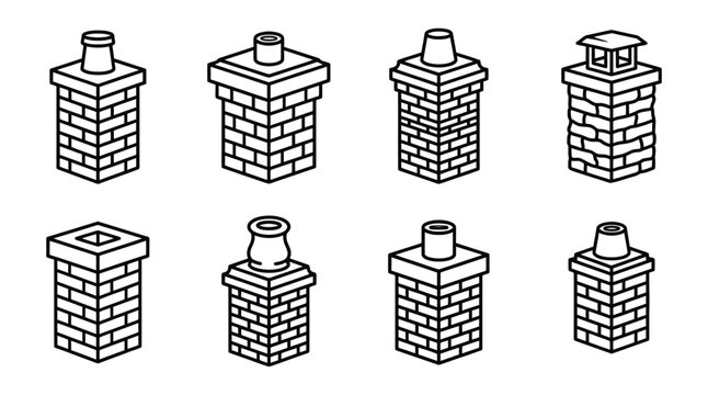 Brick chimney variations in linear style on a white background