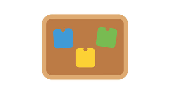 Corkboard with colorful sticky notes flat vector illustration on white background