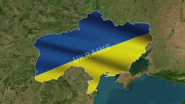 Animated Map of Ukraine and Russia Border with Glowing Highlight Effect - Geopolitical Map Animation Highlighting Ukraine and Russia Glowing Borders - Satellite Map Animation Zooming into Ukraine