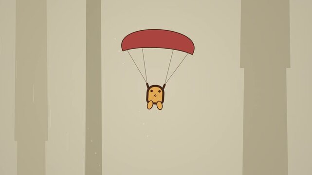 Cute Flying Squirrel Cartoon Gliding With Red Membrane in Warm Vintage Forest Illustration