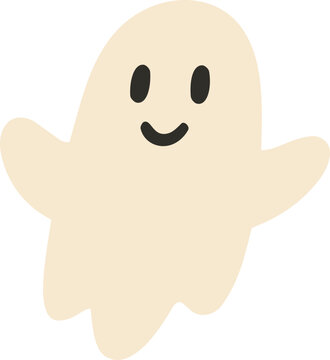 Cute Friendly Ghost Halloween Flat Vector Illustration
Friendly white ghost with a smiling face and raised arms, created in a simple flat vector style. The cute character has a soft roun