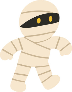 Cute Halloween Mummy Flat Vector Illustration
Cute cartoon mummy wrapped in beige bandages, with bright yellow eyes and a playful expression. Simple flat vector illustration with a frien
