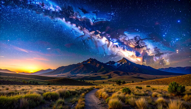 Dramatic Milky Way Over Mountains at Sunset