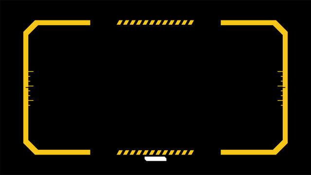 Yellow Caution Sci Fi Corner Frame, Industrial Hazard Stripe Border with Empty Copy Space on Black Background