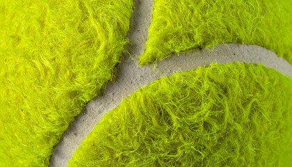 Fototapeta premium Macro shot of fuzzy yellow tennis ball texture with seams