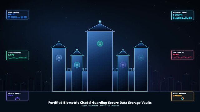 Biometric Data Citadel Animation Revealing Encrypted Data Conduits