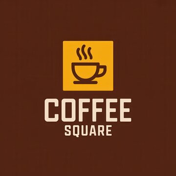 Minimalist coffee shop logo with a hot cup icon against a dark brown background. Great for branding purposes.