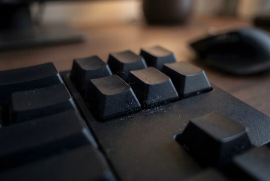 Macro close up of the keycaps on a desktop computer keyboard