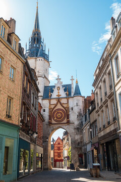 Clock Tower and Gallo-Roman gate in the historic center of Auxerre - France