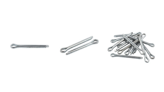 Three piles of cotter pins, mockup isolated on transparent background, Tools & Hardware