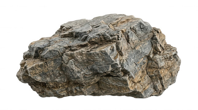 Rough grey and brown weathered rock formation isolated on a transparent background
